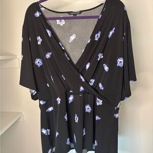 Black Floral Flutter Sleeve
Faux Wrap Top